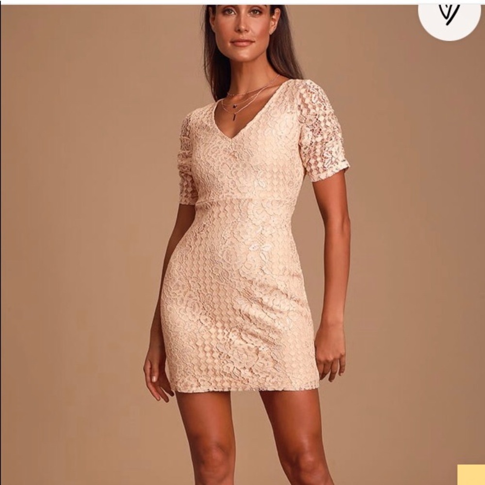 Lulus Pink Blush Lace Mini Dress with short sleeves NWOT